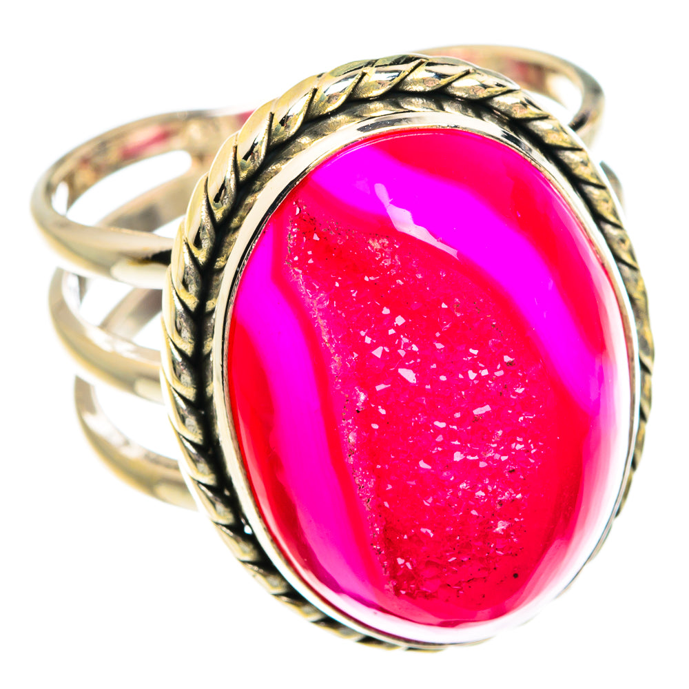 Pink Agate Druzy Rings handcrafted by Ana Silver Co - RING77459