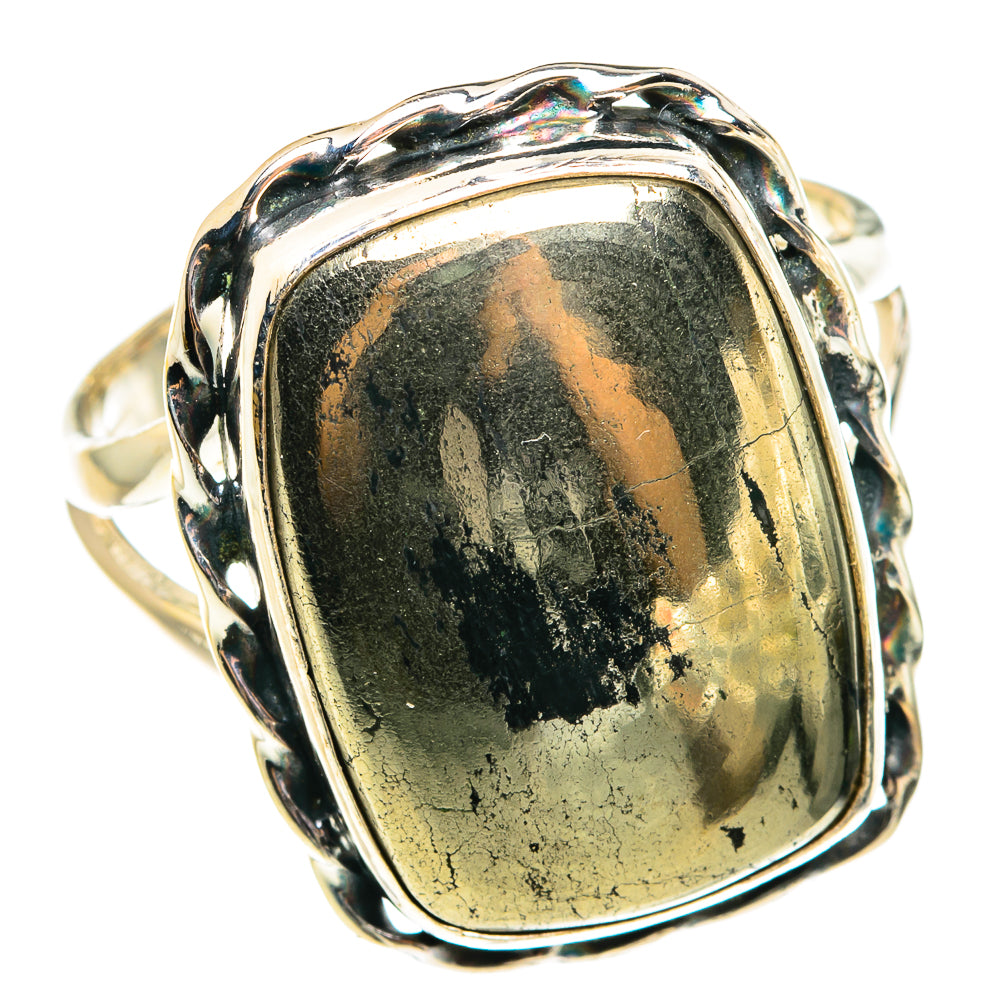 Pyrite In Black Onyx Rings handcrafted by Ana Silver Co - RING77537