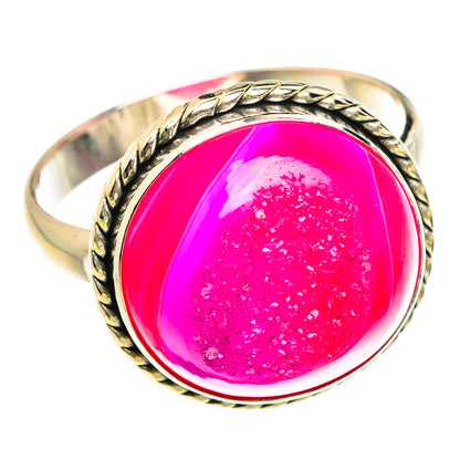 Pink Agate Druzy Rings handcrafted by Ana Silver Co - RING77588