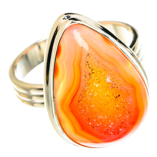 Orange Agate Druzy Rings handcrafted by Ana Silver Co - RING77708