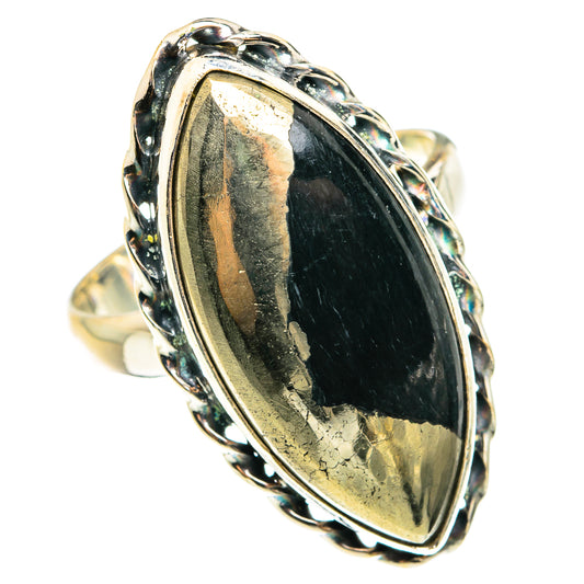 Pyrite In Black Onyx Rings handcrafted by Ana Silver Co - RING77716