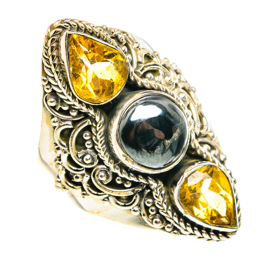 Hematite, Citrine Rings handcrafted by Ana Silver Co - RING77749