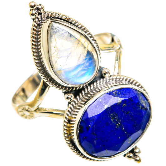 Lapis Lazuli, Rainbow Moonstone Rings handcrafted by Ana Silver Co - RING77774