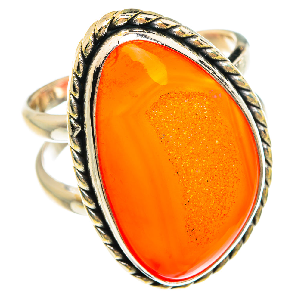Orange Agate Druzy Rings handcrafted by Ana Silver Co - RING77889