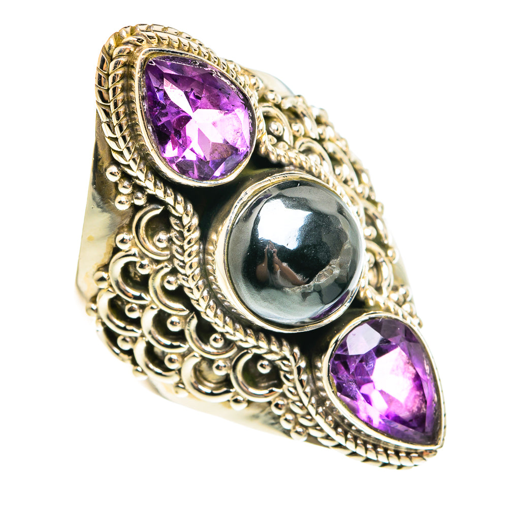 Hematite, Amethyst Rings handcrafted by Ana Silver Co - RING78010