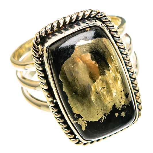 Pyrite In Black Onyx Rings handcrafted by Ana Silver Co - RING78093