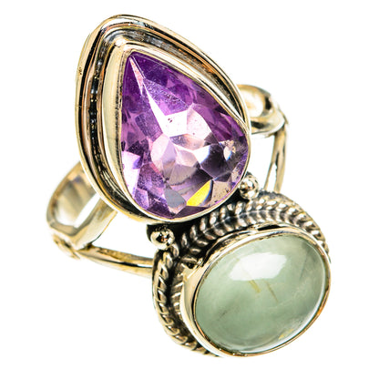 Sterling silver ring with large purple amethyst and pale green aquamarine cabochon
