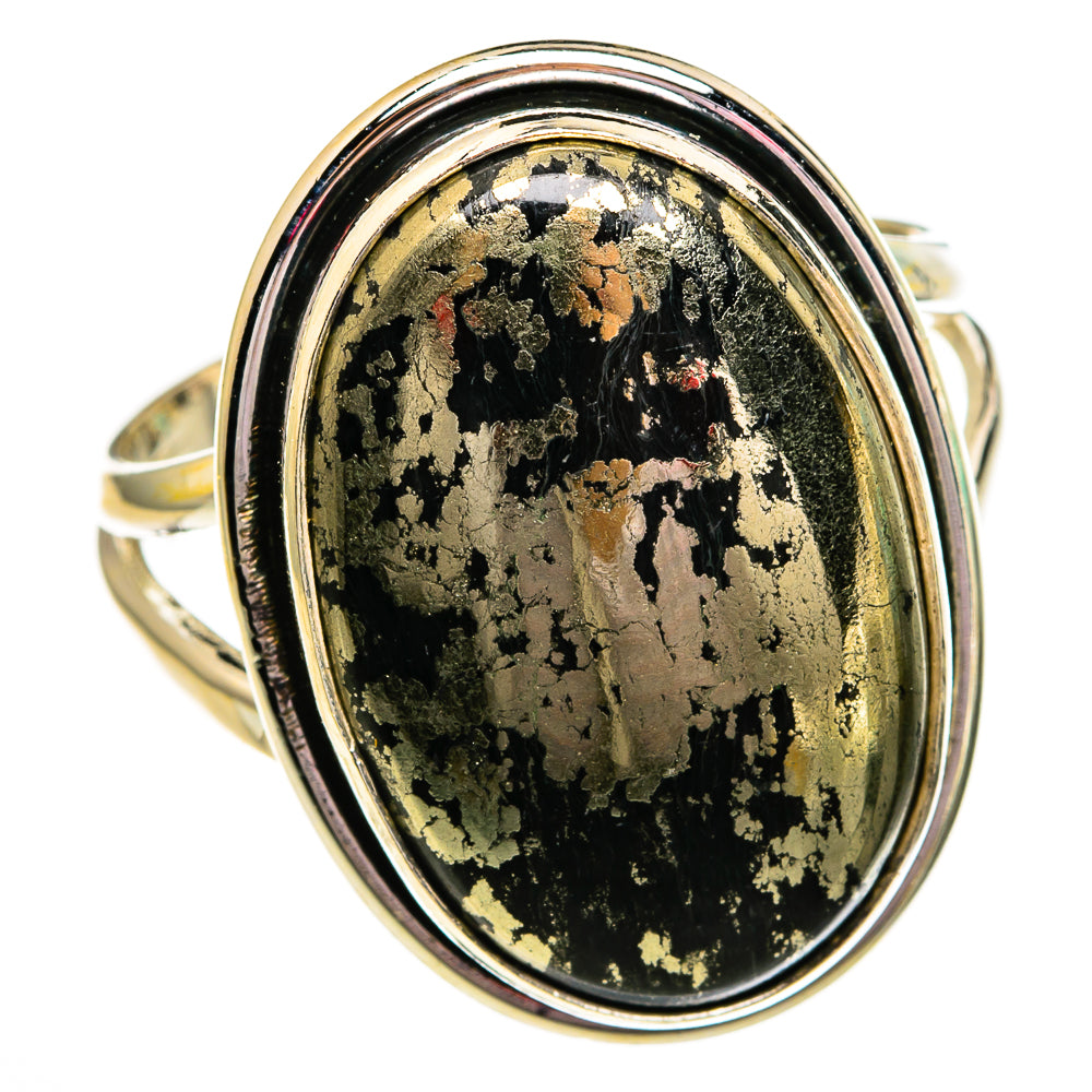 Pyrite In Black Onyx Rings handcrafted by Ana Silver Co - RING78437