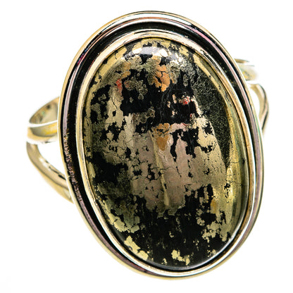 Pyrite In Black Onyx Rings handcrafted by Ana Silver Co - RING78437