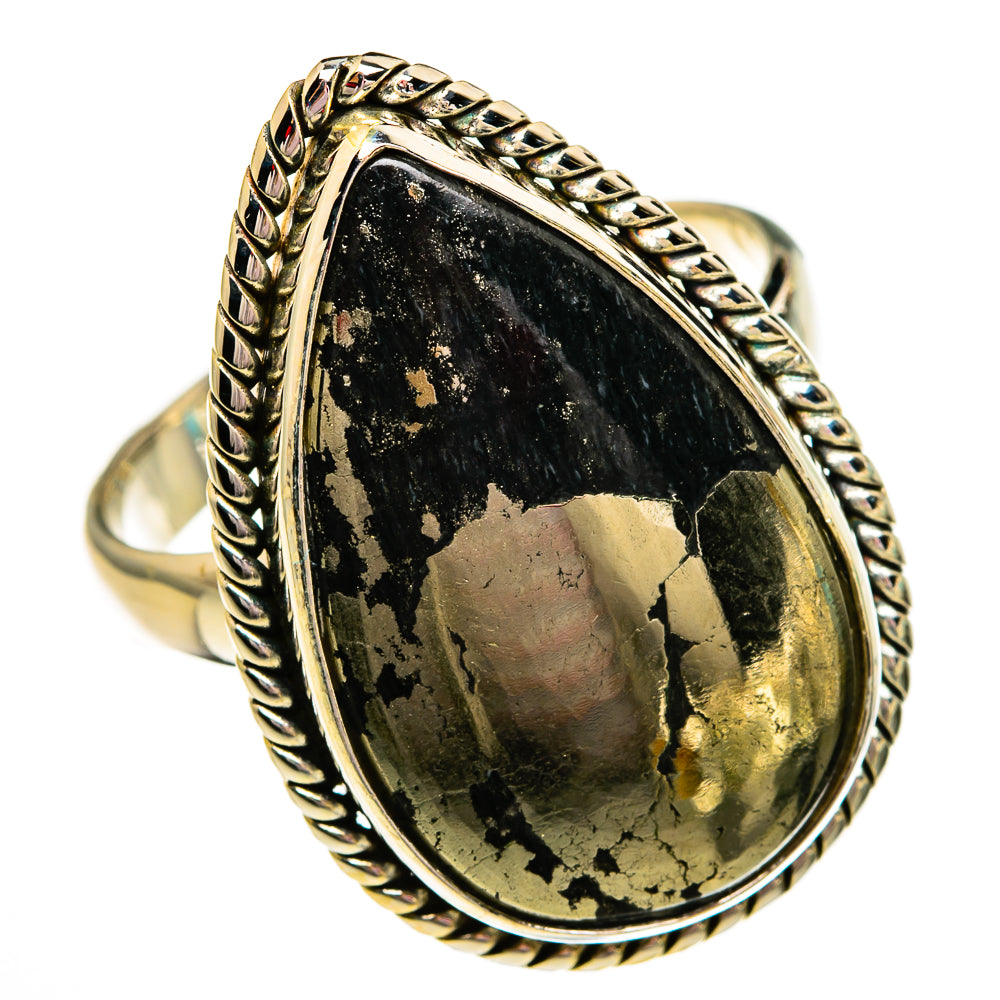 Pyrite In Black Onyx Rings handcrafted by Ana Silver Co - RING78445