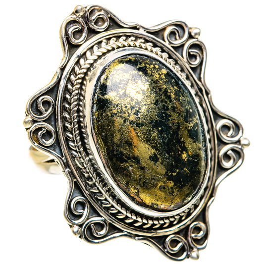 Pyrite In Black Onyx Rings handcrafted by Ana Silver Co - RING79065