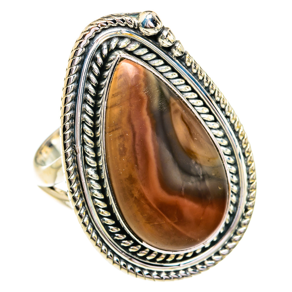 925 sterling silver oval imperial jasper ring with rope-edge bezel and faceted brown stone