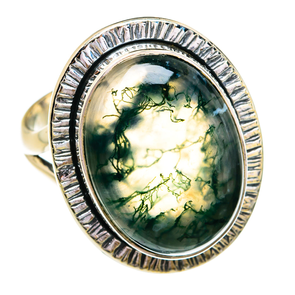 Green Moss Agate Rings handcrafted by Ana Silver Co - RING79289