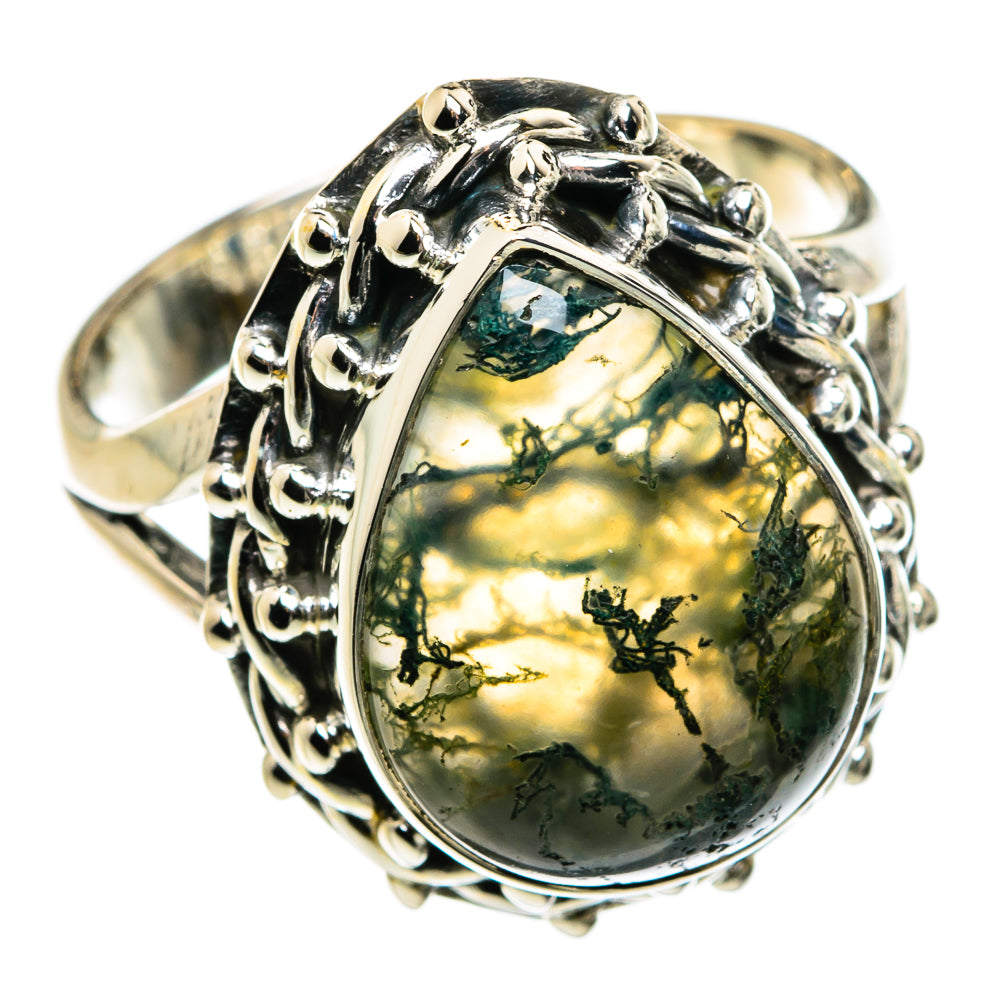 Green Moss Agate Rings handcrafted by Ana Silver Co - RING79980