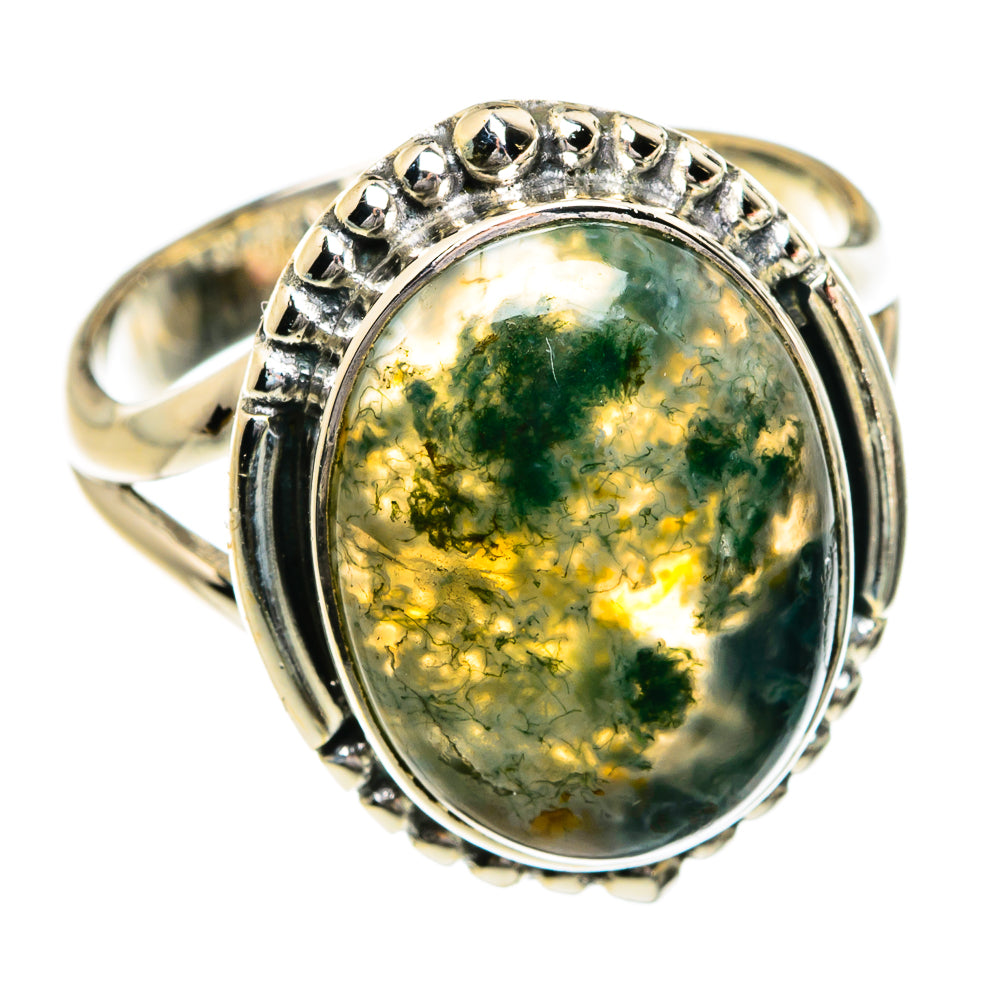 Green Moss Agate Rings handcrafted by Ana Silver Co - RING80227