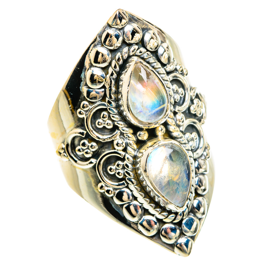 Rainbow Moonstone Rings handcrafted by Ana Silver Co - RING80456