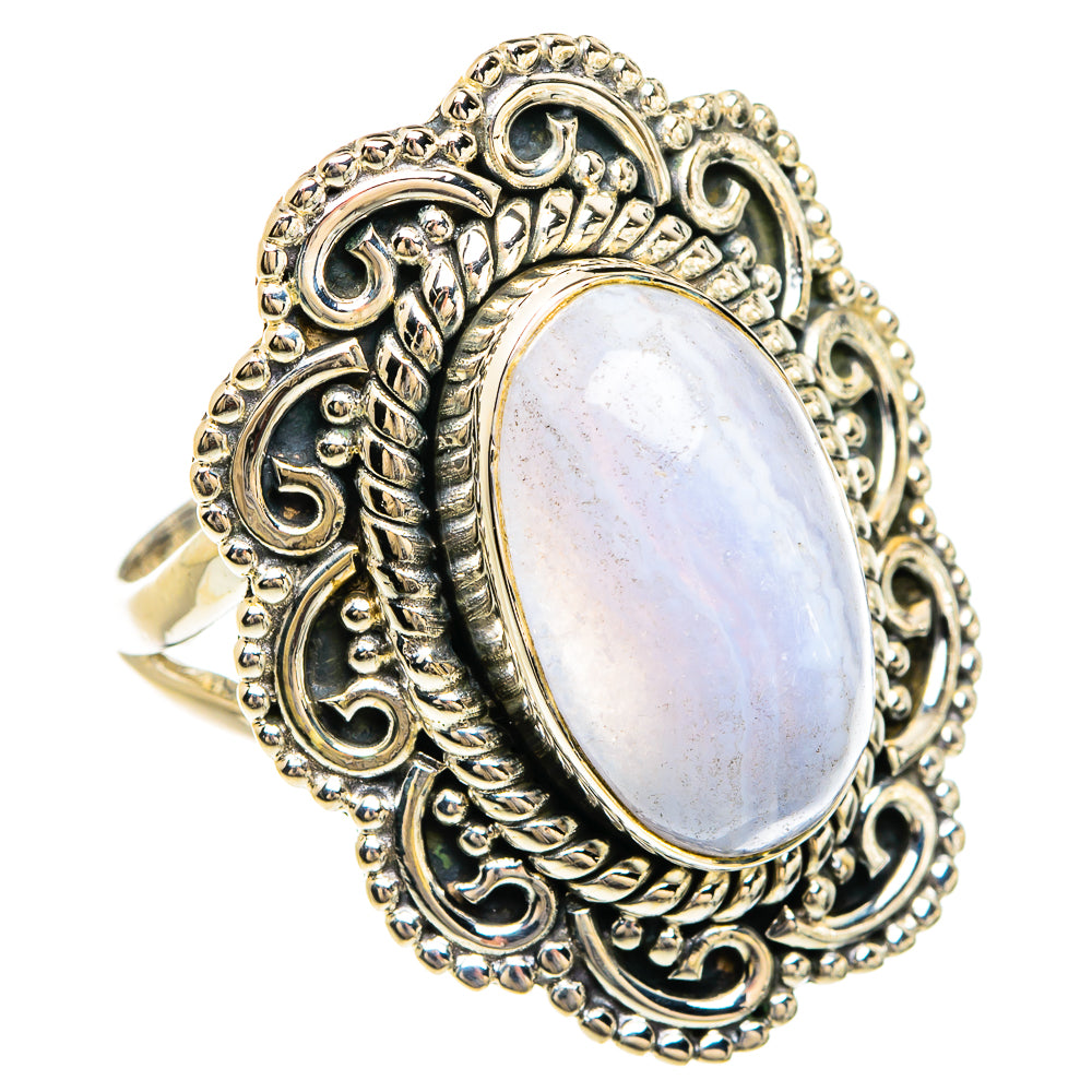 Blue Lace Agate Rings handcrafted by Ana Silver Co - RING80520 - Photo 2