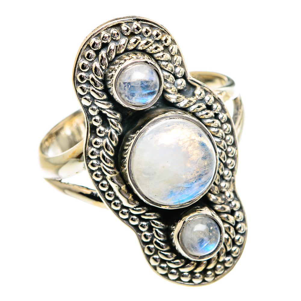 Rainbow Moonstone Rings handcrafted by Ana Silver Co - RING80632