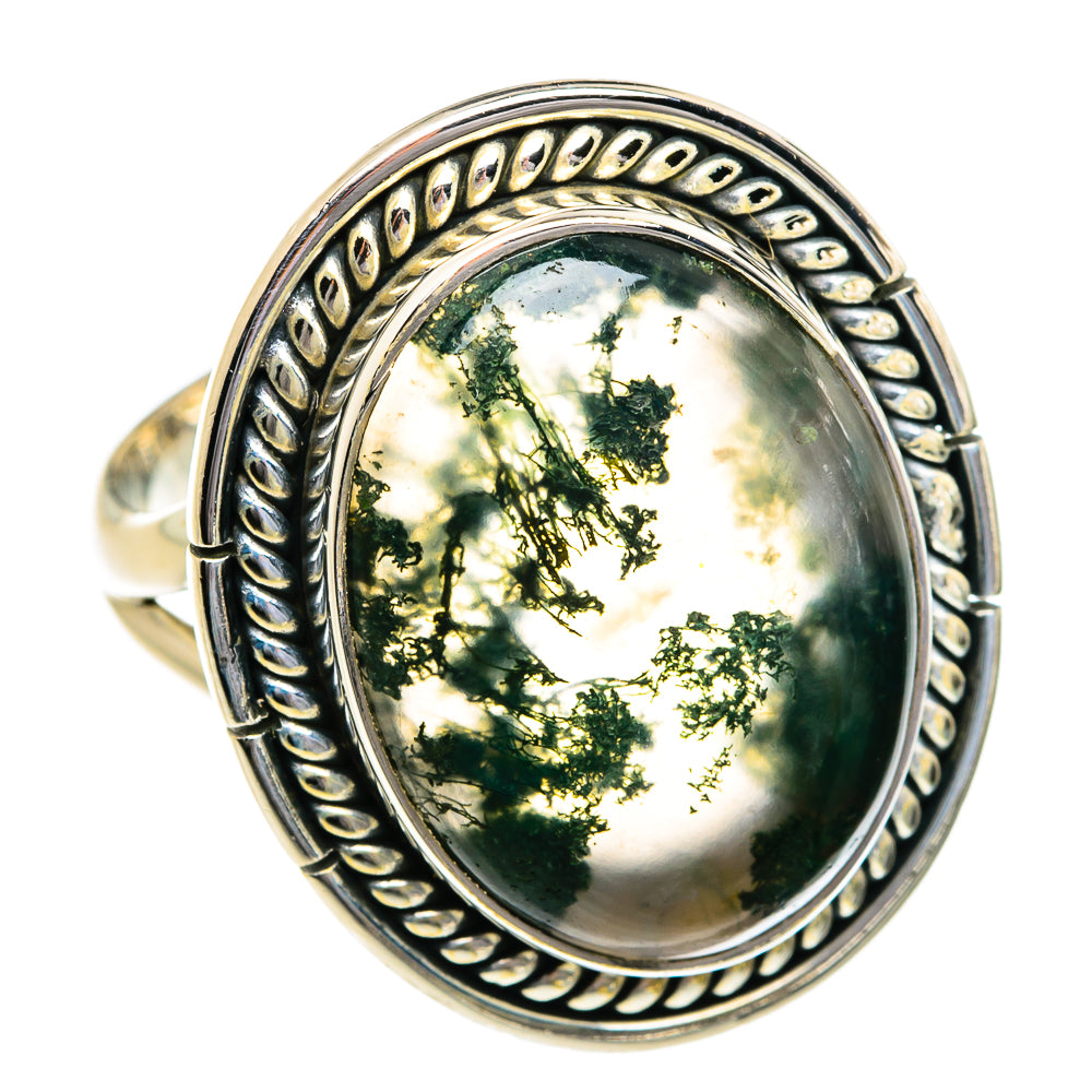 Green Moss Agate Rings handcrafted by Ana Silver Co - RING80677