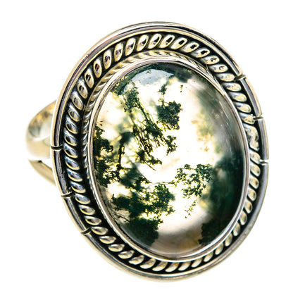 Green Moss Agate Rings handcrafted by Ana Silver Co - RING80677