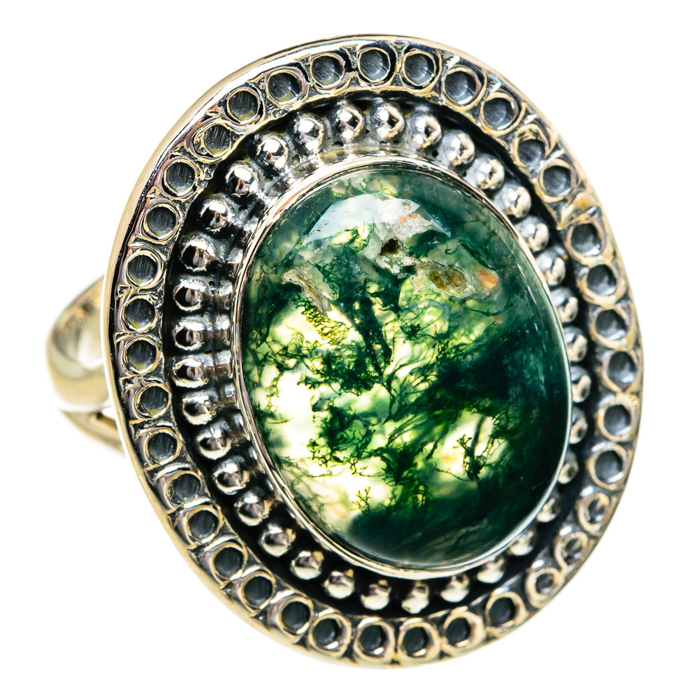Green Moss Agate Rings handcrafted by Ana Silver Co - RING80704