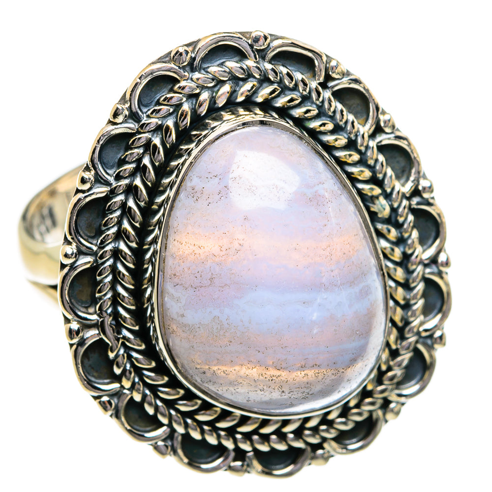 Blue Lace Agate Rings handcrafted by Ana Silver Co - RING80746