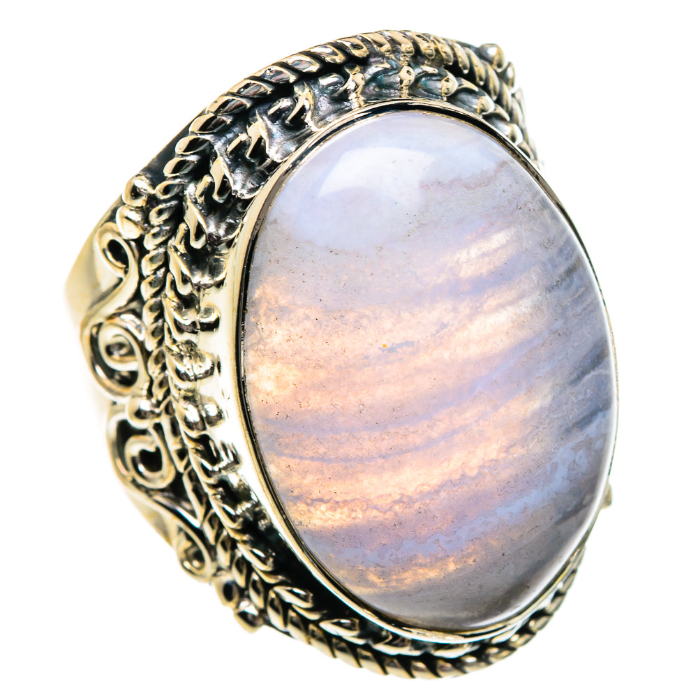 Blue Lace Agate Rings handcrafted by Ana Silver Co - RING81102
