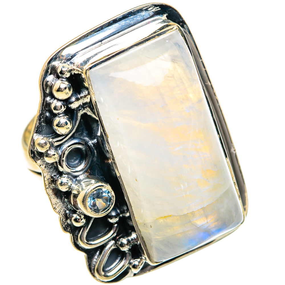 Rainbow Moonstone Rings handcrafted by Ana Silver Co - RING81133