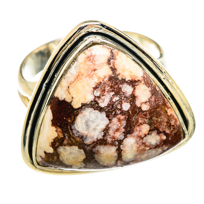 Wild horse jasper cabochon ring, 925 sterling silver, teardrop, size 8.25