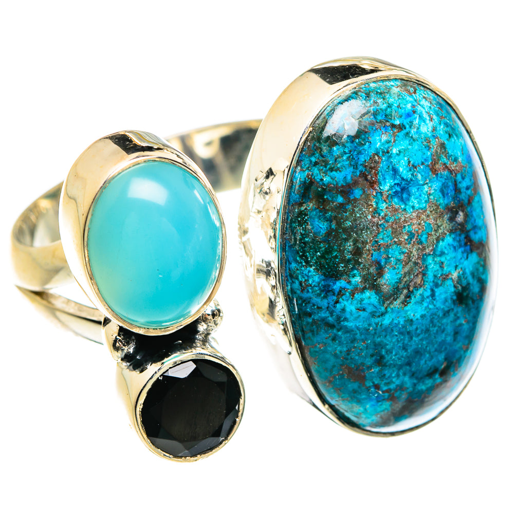 Adjustable oval turquoise cabochon ring with black onyx accents, sterling silver setting