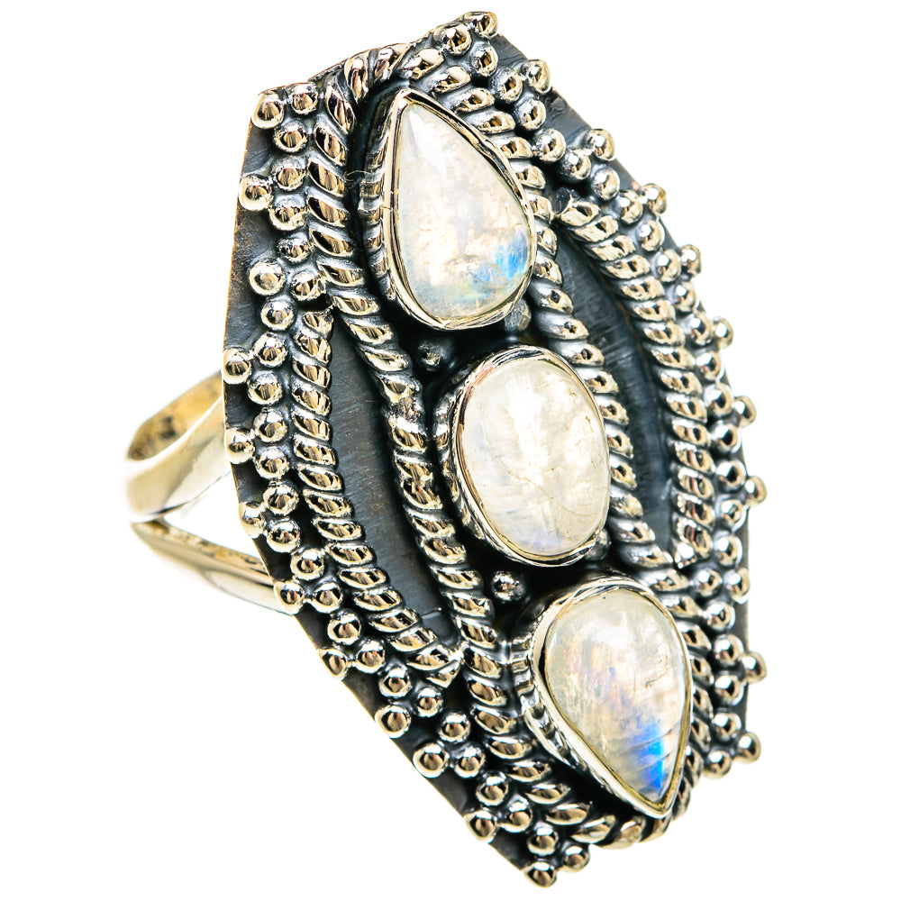 Rainbow Moonstone Rings handcrafted by Ana Silver Co - RING81731