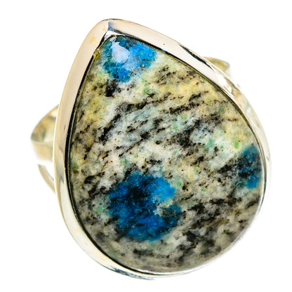 Oval azurite ring with sterling silver band, vivid blue stone in bezel setting
