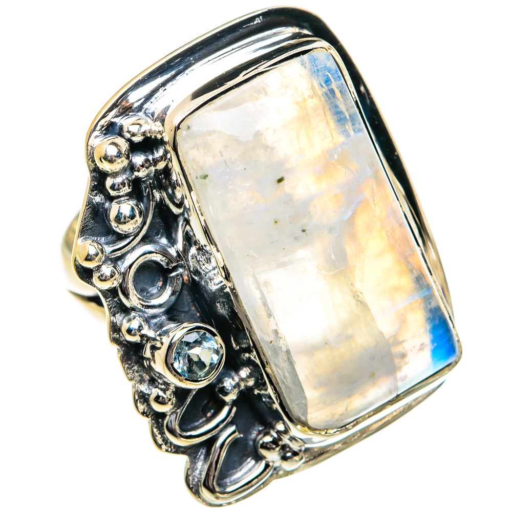 Rainbow Moonstone Rings handcrafted by Ana Silver Co - RING82023