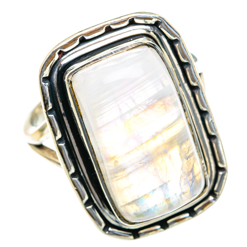Rainbow Moonstone Rings handcrafted by Ana Silver Co - RING82136