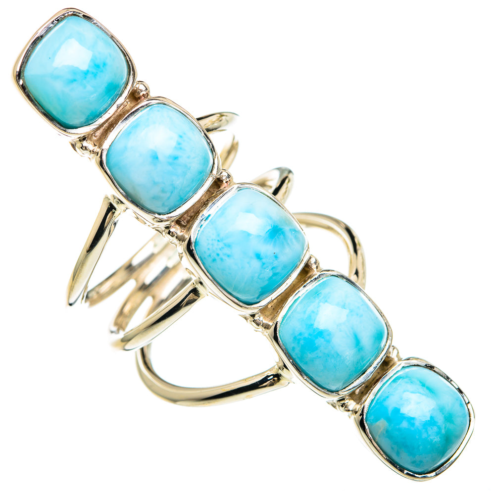Larimar gemstone ring with five blue oval stones on sterling silver band