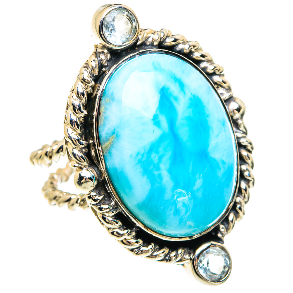 Oval blue gemstone ring with silver setting and small clear accents, 925 sterling silver