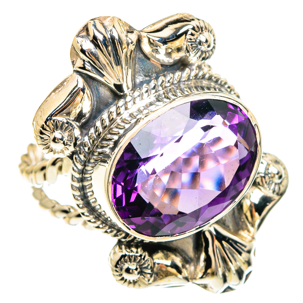 Amethyst gemstone oval ring in ornate sterling silver setting with filigree edges