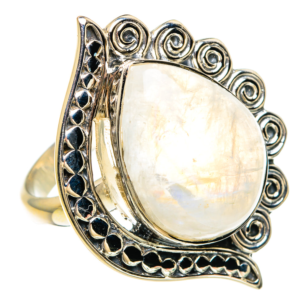 Rainbow Moonstone Rings handcrafted by Ana Silver Co - RING82448