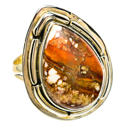 Side view sterling silver ring with oval wild horse jasper gemstone, size 8.75