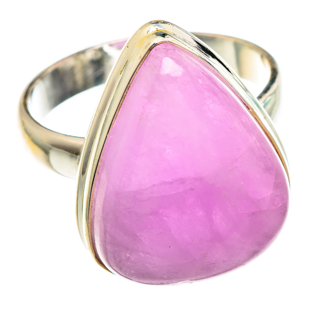 Sterling silver moonstone ring with pink teardrop cabochon and open-top setting