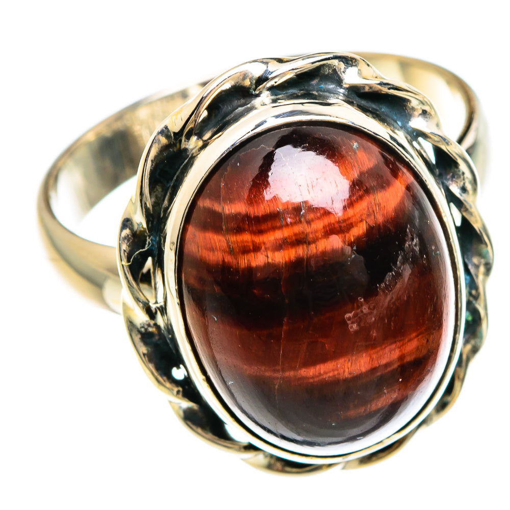 Tiger eye cabochon ring in 925 sterling silver, oval red stone with ornate bezel