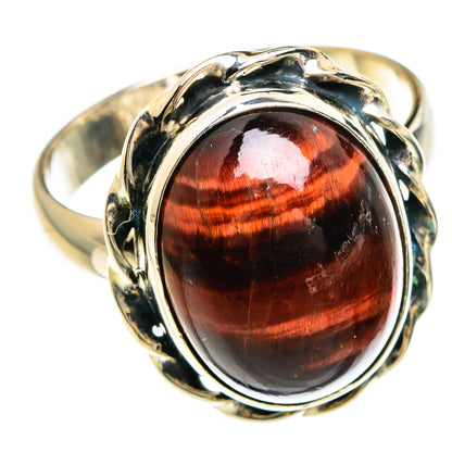 Tiger eye cabochon ring in 925 sterling silver, oval red stone with ornate bezel