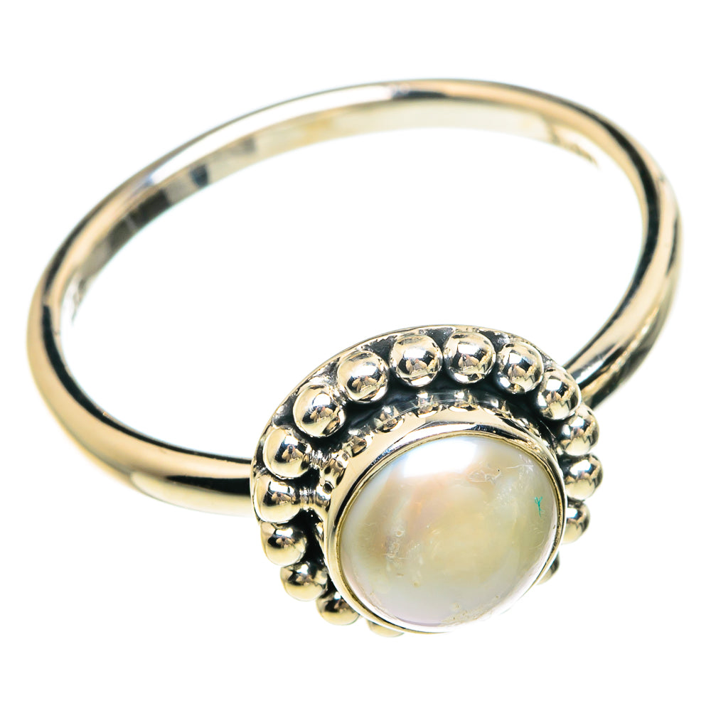 Cultured pearl ring in 925 sterling silver, oval pearl with bead halo