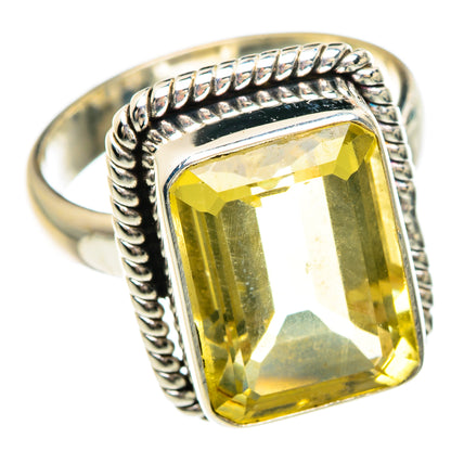 Lemon quartz cocktail ring in 925 sterling silver with square yellow gemstone