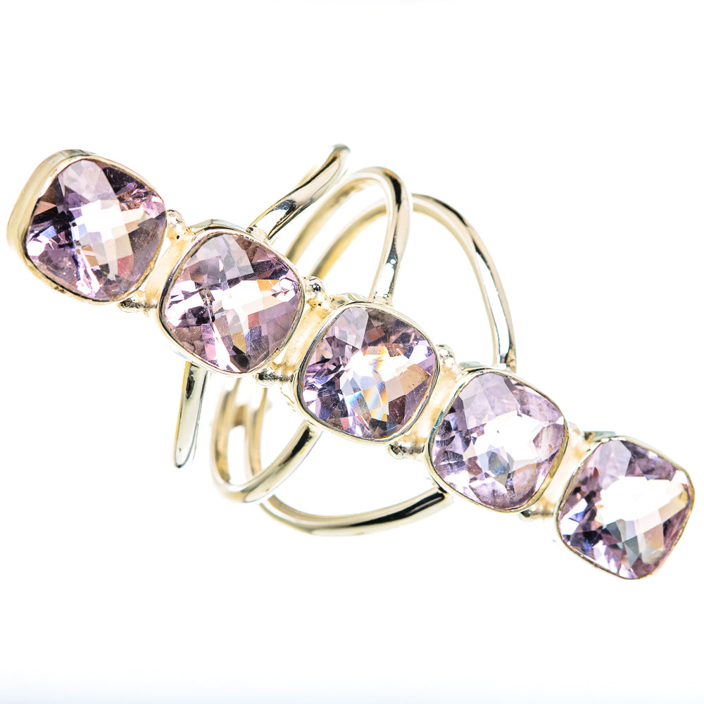 Gold-tone Kunzite ring with faceted lavender-pink stones, ring size 11.75