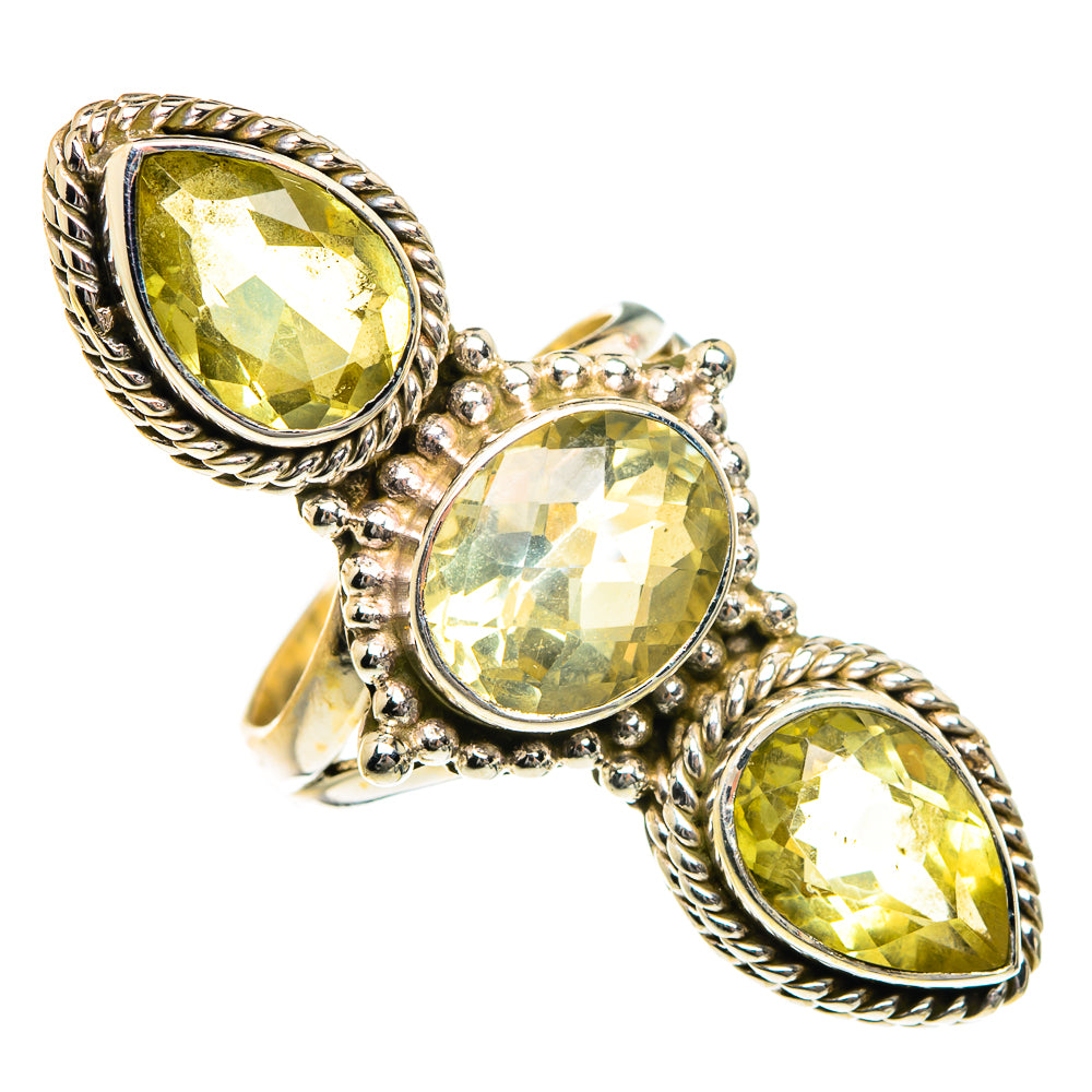 Sterling silver citrine ring with three oval faceted gemstones, braided bezel settings