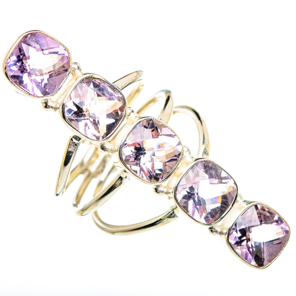Amethyst faceted oval ring with five stones on a silver-tone band