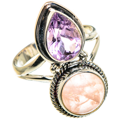 Rose Quartz, Amethyst Rings handcrafted by Ana Silver Co - RING84741