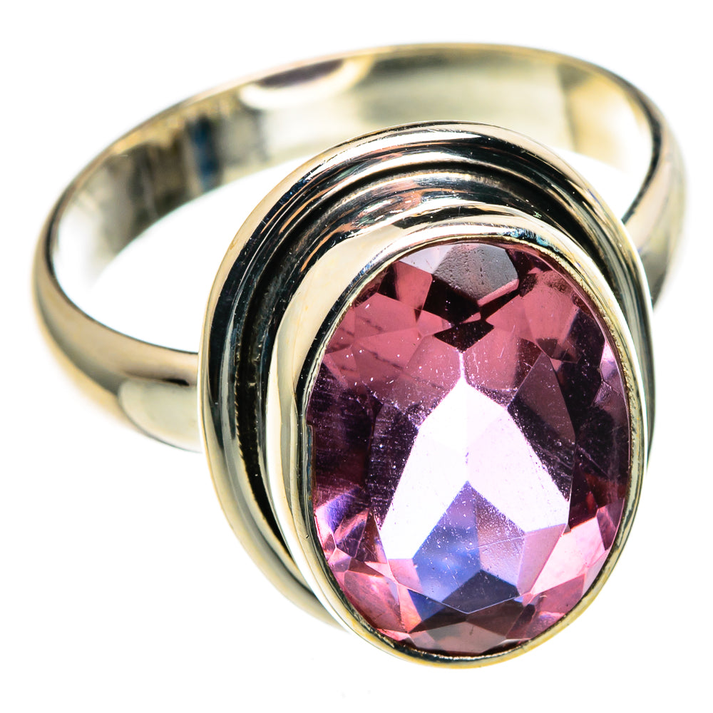 Sterling silver ring with oval alexandrite-style gemstone, pink to purple sparkle