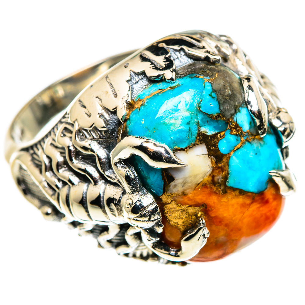 Blue Orange Copper Composite Turquoise Rings handcrafted by Ana Silver Co - RING85351
